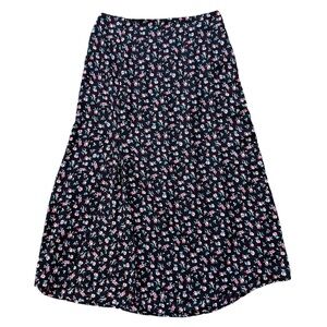 Good Luck Gem Floral Boho Skirt Womens Large Front Slit Prairie Cottage Black